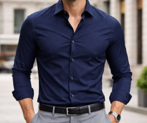 قميص رجالي باللون الكحلي يجمع بين الأناقة الكلاسيكية واللمسة العصرية، مصمم خصيصًا للرجل الذي يهتم بالتفاصيل وإطلالته اليومية. يتميز بقصّة Slim Fit التي تمنح مظهرًا أنيقًا ومحددًا دون التضحية بالراحة، مع خامة قطنية عالية الجودة تسمح بمرور الهواء وتوفر راحة طوال اليوم.